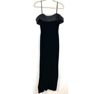 Alex Evenings black velvet spaghetti strap satin flap dress size 14